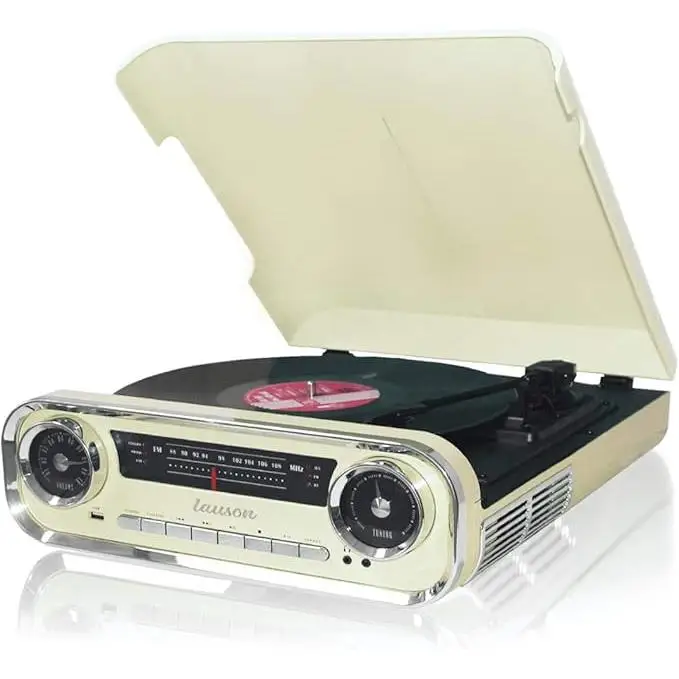 Tocadiscos Diseño Vintage (Varios colores) LAUSON - Coche de Colección con 2 Altavoces Estéreo Integrado de 3 W | Tocadiscos Vinilo con Radio FM, 