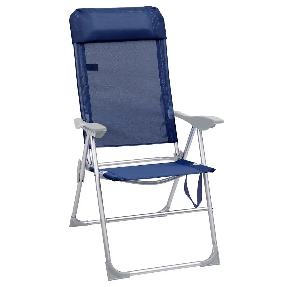 Sillón playa con cojín plegable y reclinable de 5 posiciones de aluminio y textileno azul marino LOLAhome