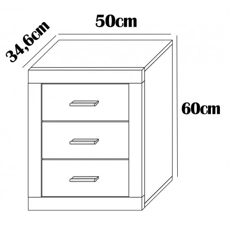 Lara Model Bedside Table with 3 Drawers. Available in Various Colors