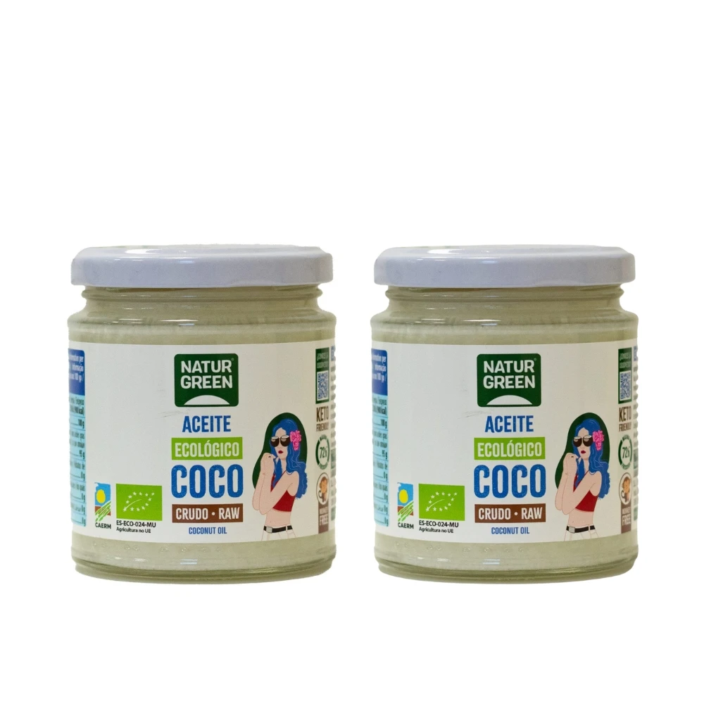 Aceite de Coco Virgen Bio en Tarro  200g  Pack de 2x  Natural y ecológico  Ideal para cocinar  NATURGREEN