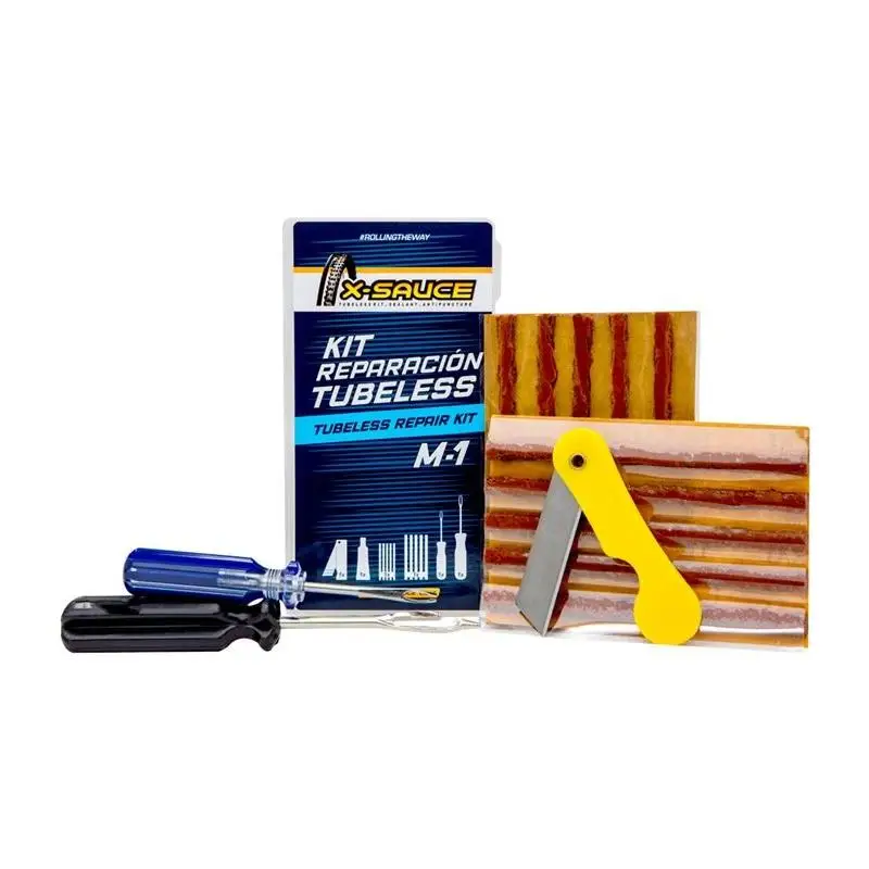 X-Sauce - Kit de reparación para bicicletas X-Sauce Kit con mechas de 3.5 mm y 6 mm, herramientas especializadas, cutter y pegamento para reparación profesional de rajas en llantas y cubiertas