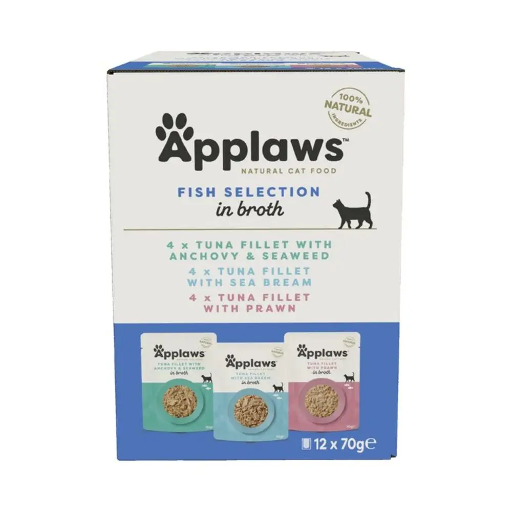 Applaws Cat Comida Húmeda en Sobres para Gatos con Caldo de Pescado Multipack - 12 unidades x 70gr