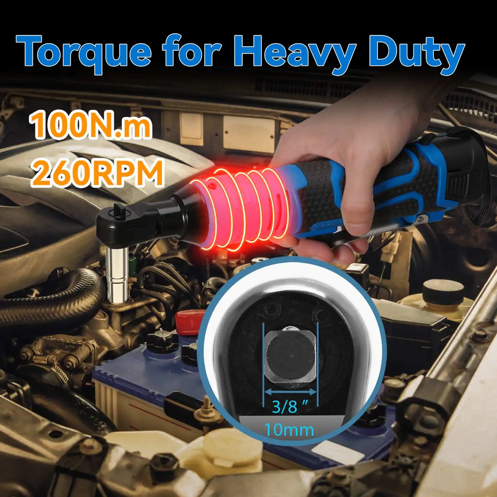 100N.m 18V Impact Wrench Rechargeable Power Tool Wireless Right Angle 3/8 Ratchet