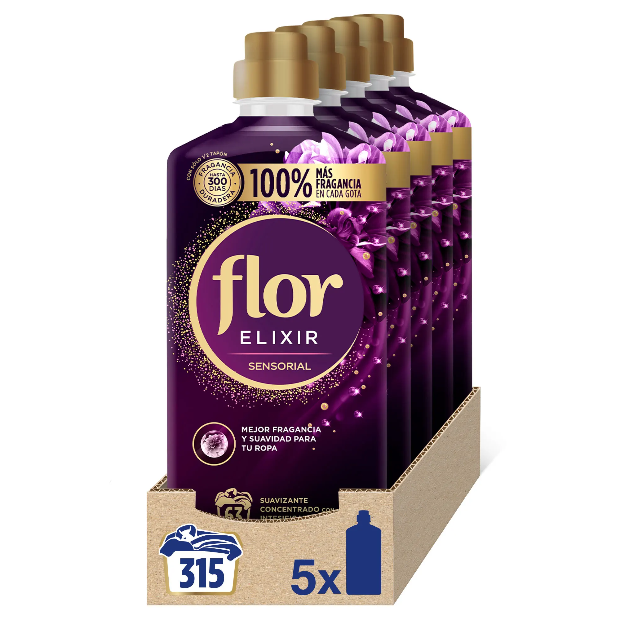 Suavizante Concentrado para la ropa Flor Elixir Sensorial 315 dosis (5x63 lavados)
