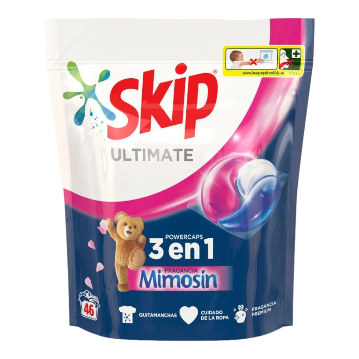 SKIP Pack 2 bags of detergent in capsules fragrance mimosin action 3 in 1 power stain remover Ultimate Skip 46 capsules (Total 92 capsules)