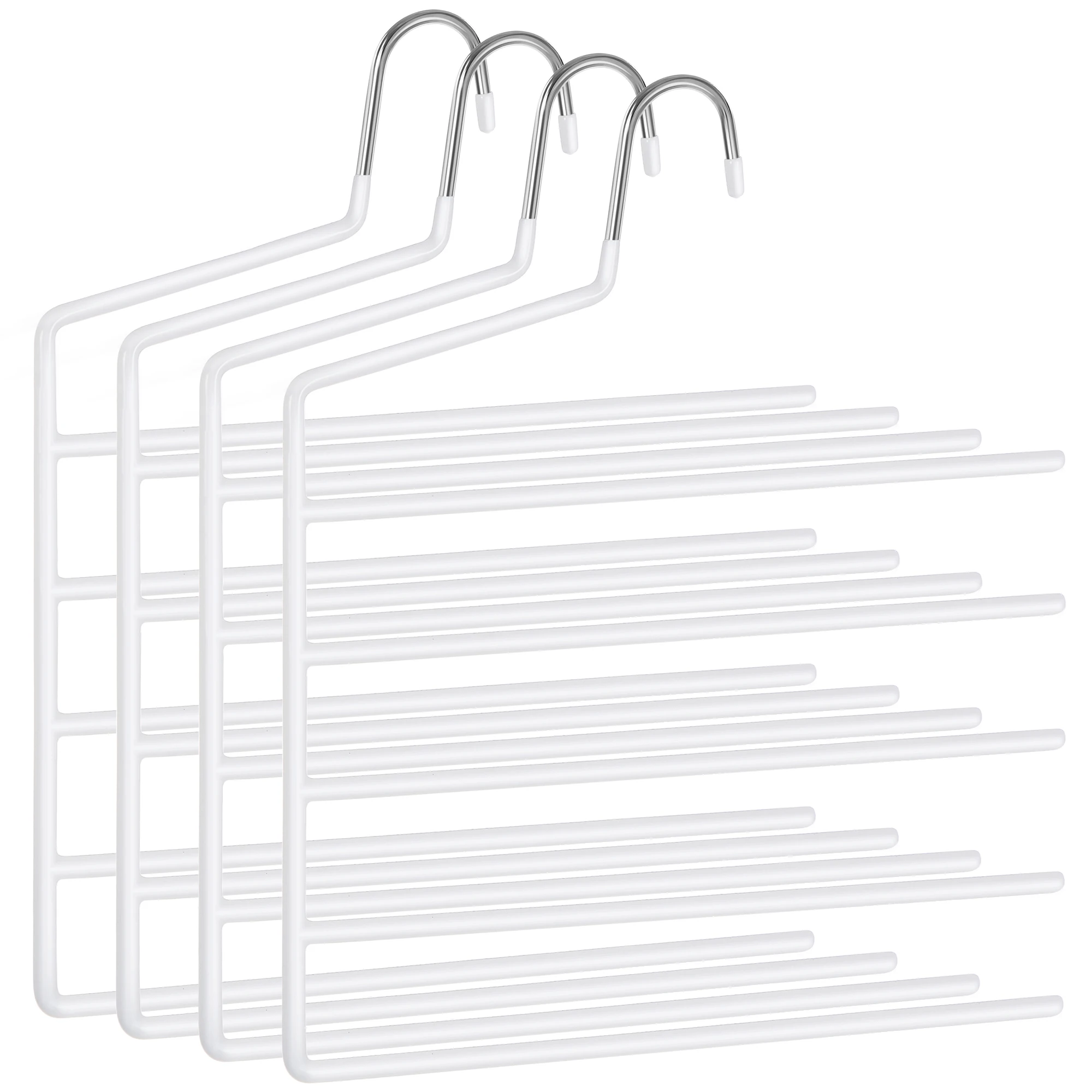 SONGMICS Percha para Pantalones múltiple, Paquete de 4, Percha Abierta, Ahorra Espacio, Organizador Antideslizante, Resistente con 5 Barras para Vaqueros, Toallas y Bufandas, Blanco