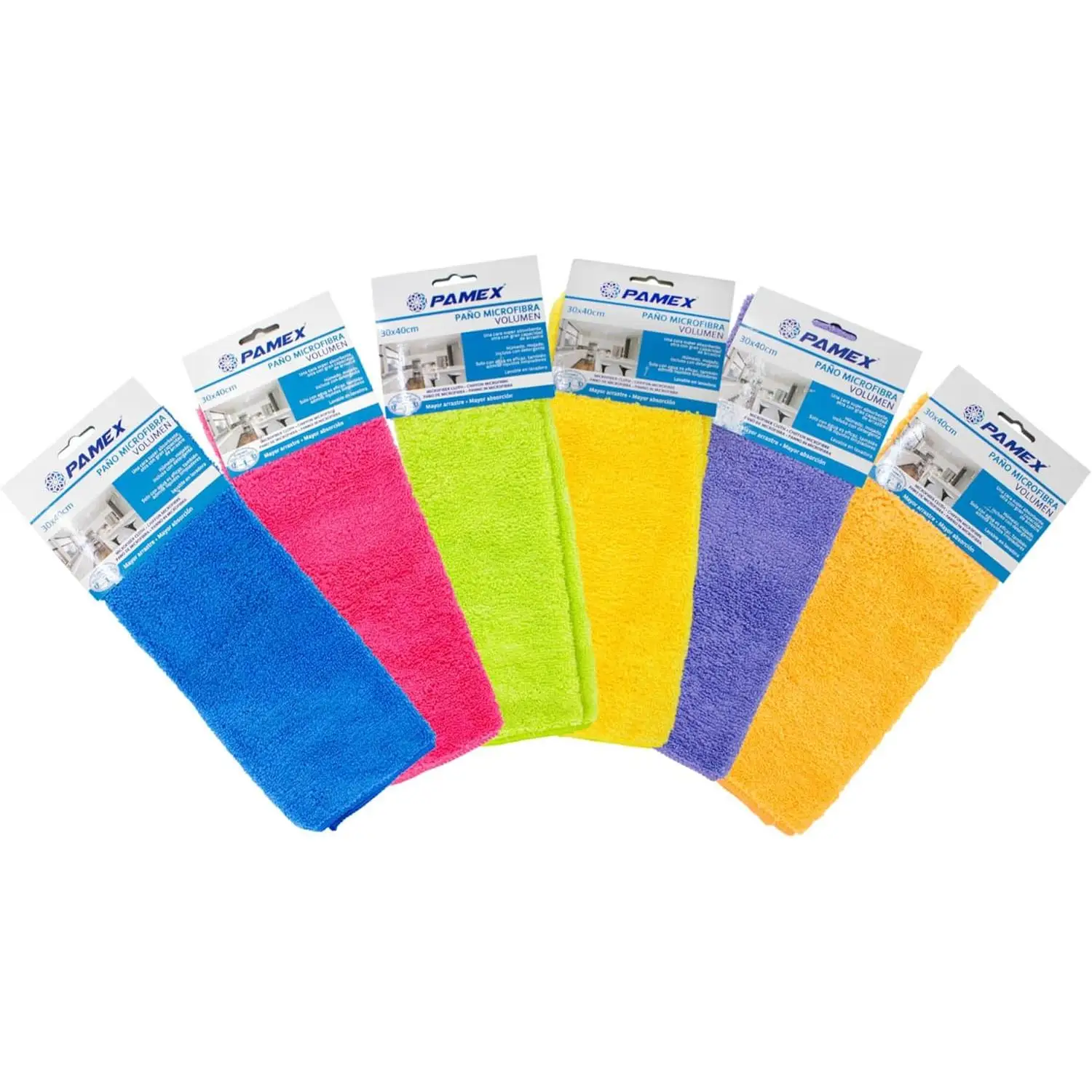 CasaSofia- PAMEX Paño Microfibra Especial Volumen 30x40-12 Unidades (6 colores x2)