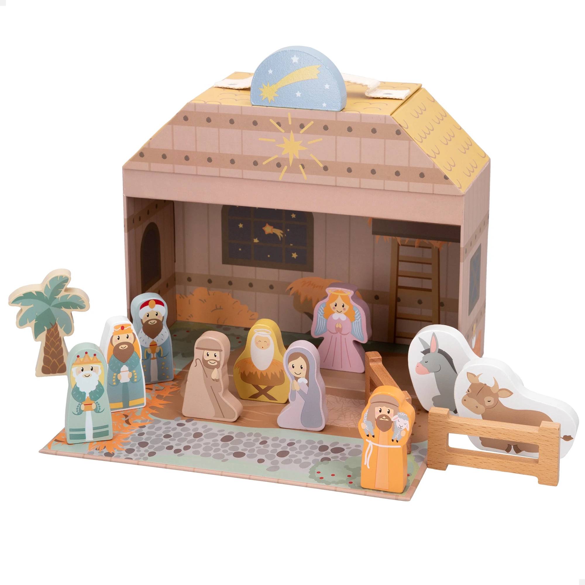 WOOMAX Belén de Madera 15 Piezas Niños Nacimiento Navidad Infantil Juguetes Educativos