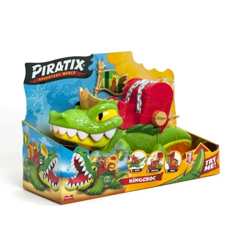 Piratix King Croc –Cocodrilo Articulado Para Capturar Piratix y Con un Cofre Para Guardar Tesoros INCLUYE 1 KING CROC • 1 PIRATIX EXCLUSIVO • 1 TESORO EXCLUSIVO • 2 TESOROS EXTRA • 1 BANDERA ORIGINAL GARANTIZADO