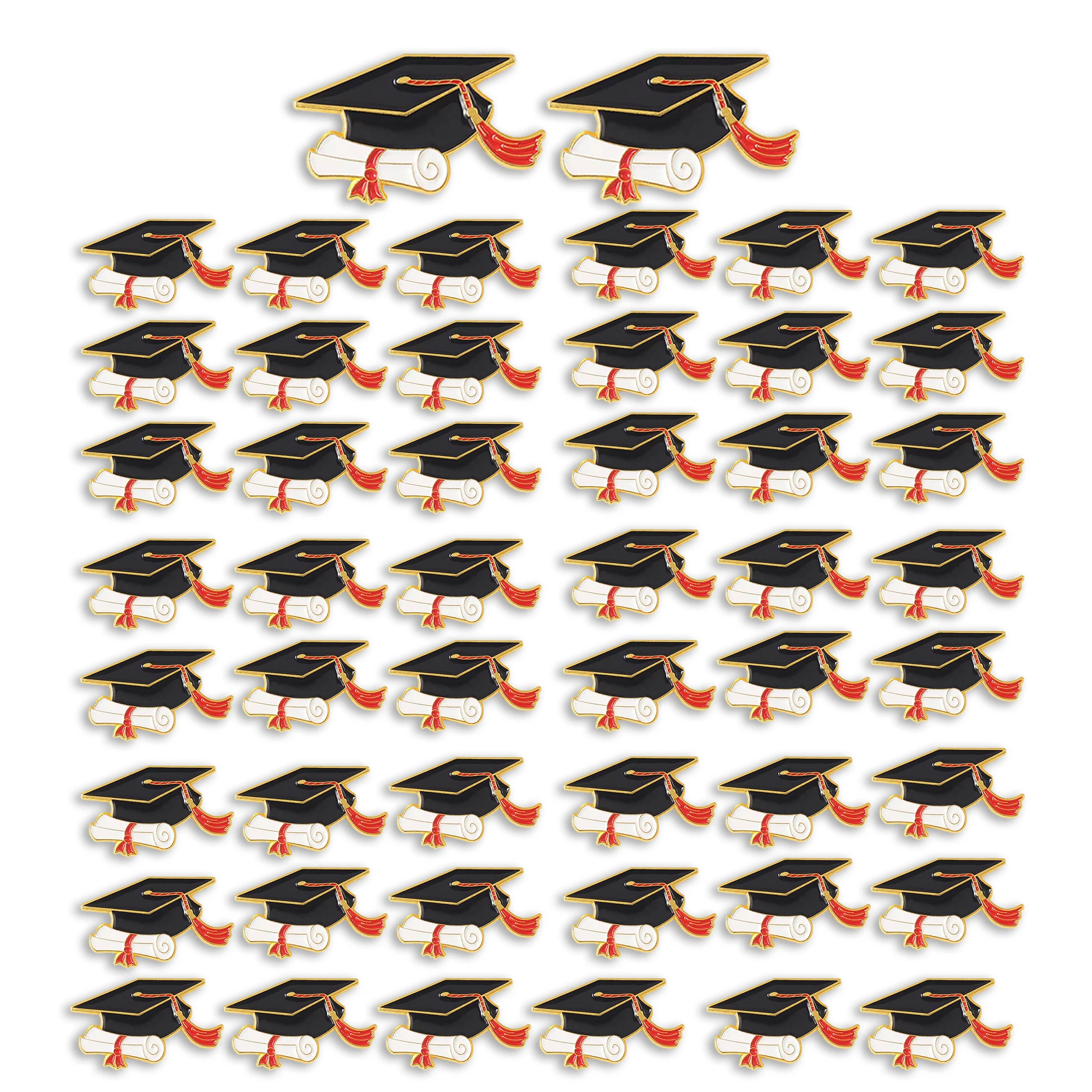 Lote de 50 Pins Pines Birrete + Diploma Rojo Graduación - Detalles, regalos y recuerdos originales para fiestas de graduaciones, graduado, colegios, guarderías, institutos