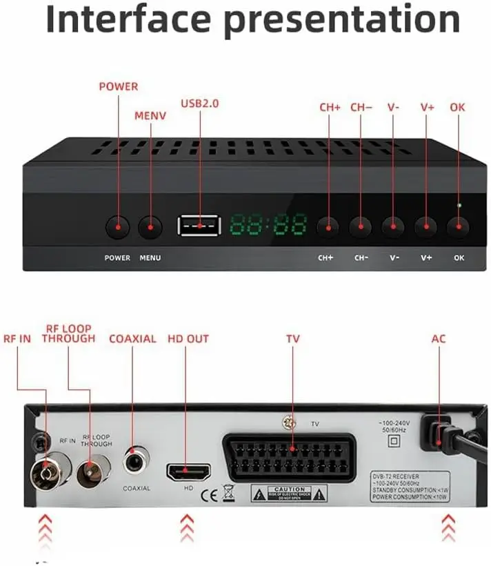 New Version 2024 Spanish TDT recorder decoder TV DVB-T T2 H265 HEVC FTA Full HD PVR, USB, HDMI, SCART, Digital terrestrial TV tuner, high definition Full HD 1080p HD JN 821T2 TV HD Digital receiver