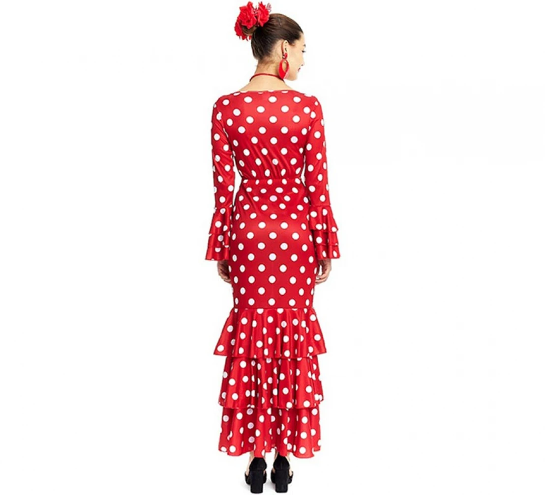 Parland red Sevillana costume with white polka dots for women