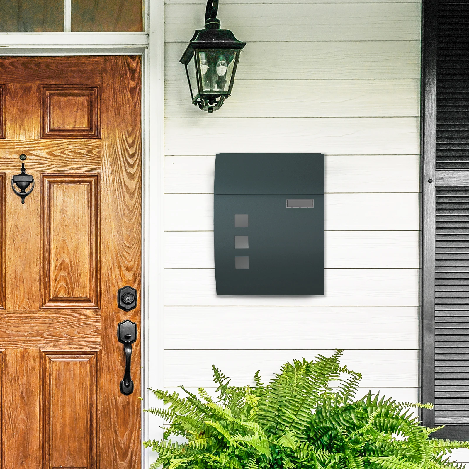 Songmics wall mailbox, with viewing windows, name slot, 2 keys, easy to install, anthracite gray