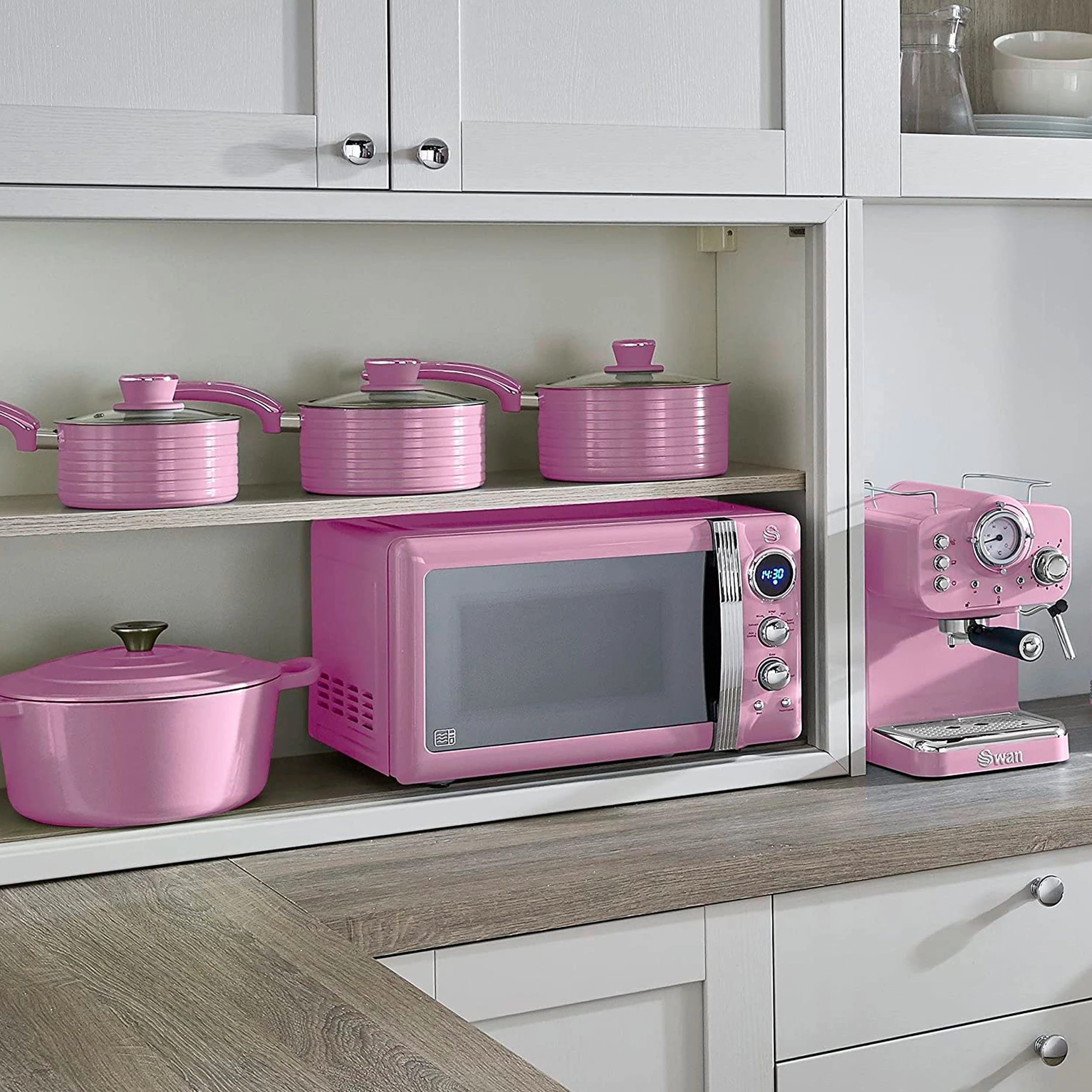 Swan sm22030lpneu retro digital microwave 20l, 5 power levels, defrosting function timer 60 min, 800w, pink