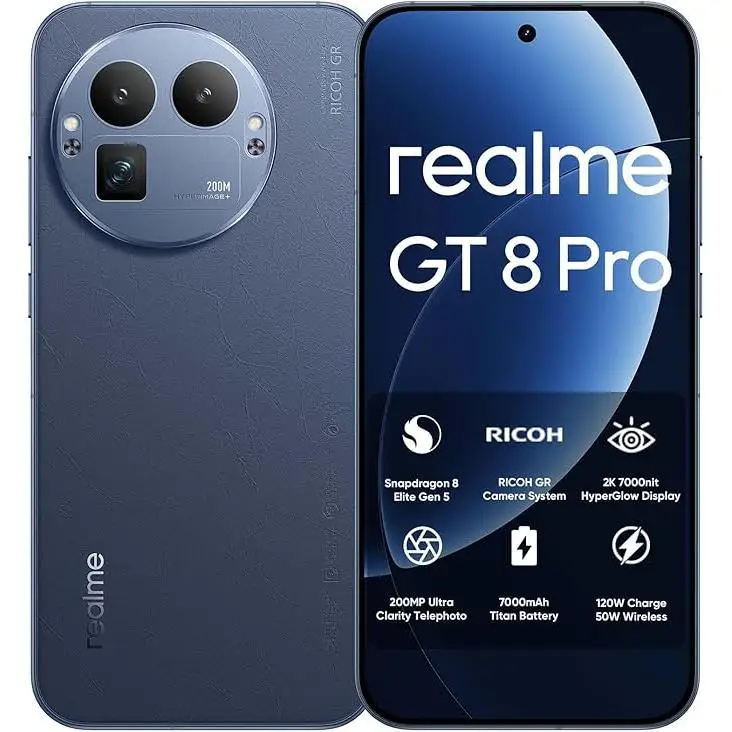 Teléfono - realme GT 8 Pro 5G Smartphone, Versión UE, 12GB+256GB | 16GB+512GB, Snapdragon 8 Elite Gen 5, Cámara desarrollada junto a RICOH GR, Cámara de Telefotografía Ultra Claridad 200MP, Pantalla 2K 7000nit HyperGlow, Batería de Titán 7000mAh