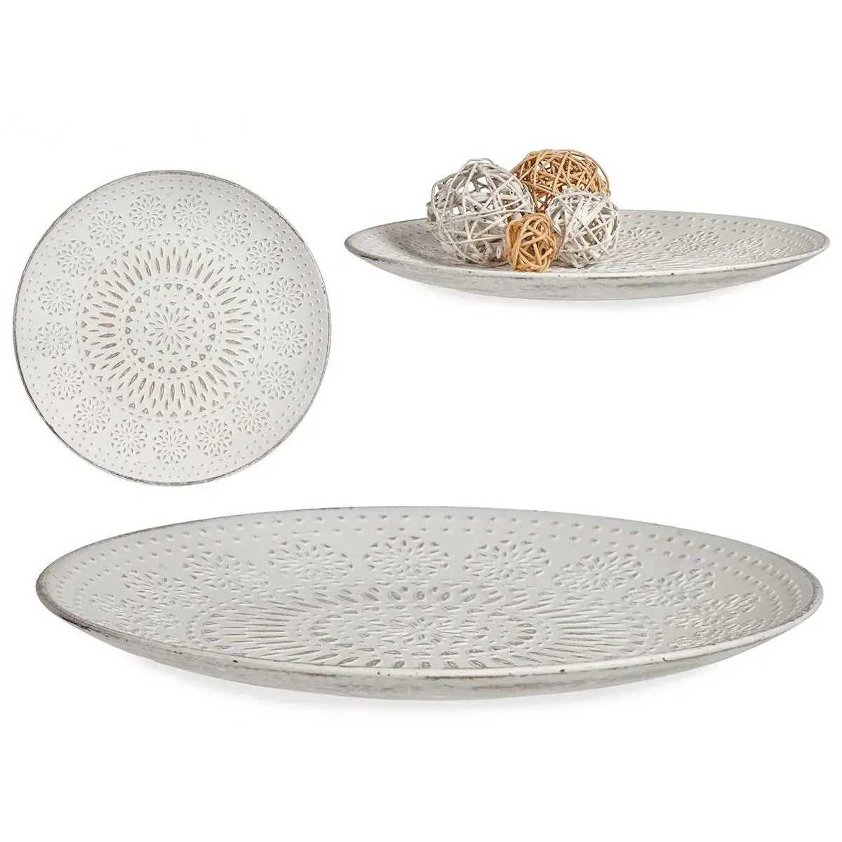 Factory Cuadros - Plato Madera Decoración Mandala Blanco 35cm