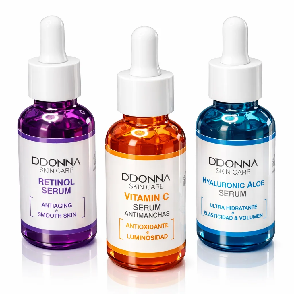 Pack 3 Sérums Faciales DDONNA | Vitamina C, Ácido Hialurónico y Retinol | Tratamiento Antiedad, Hidratante y Antimanchas. Set SkinCare 3en1