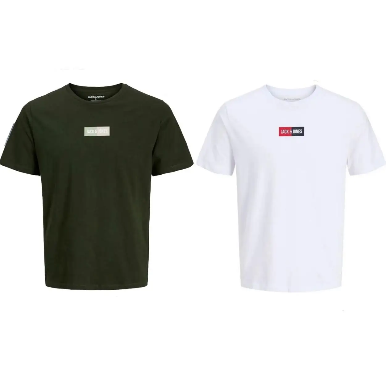 Jack & Jones Pack 2 Camisetas de Algodón Hombre, manga corta, logo estampado, Mod JJPAN , Cuello redondo muy suaves Moda Casual Informal, Ref 12278509