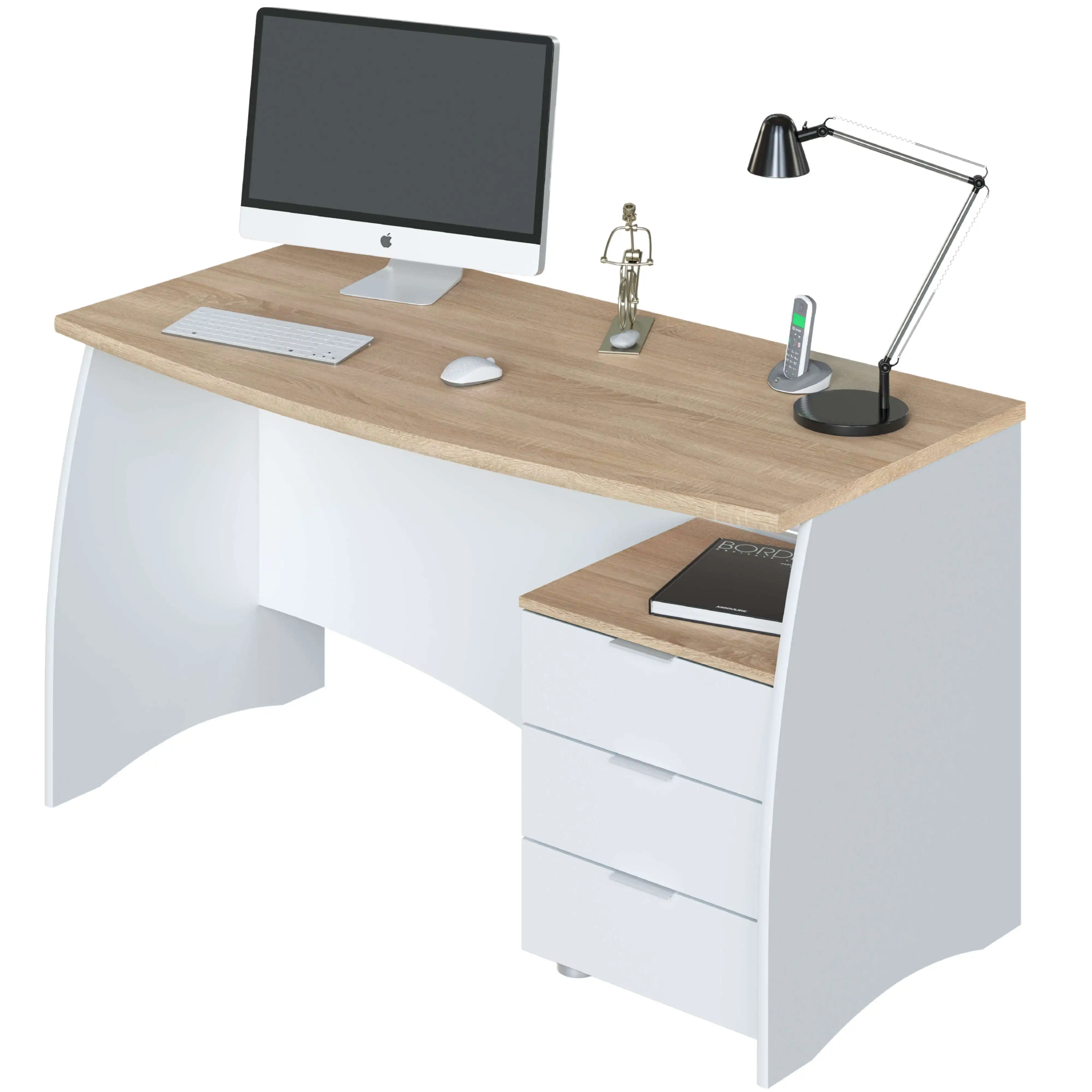 Miroytengo Mesa Escritorio Estil Despacho Blanco Artik y Roble Canadian 136x67x74 cm