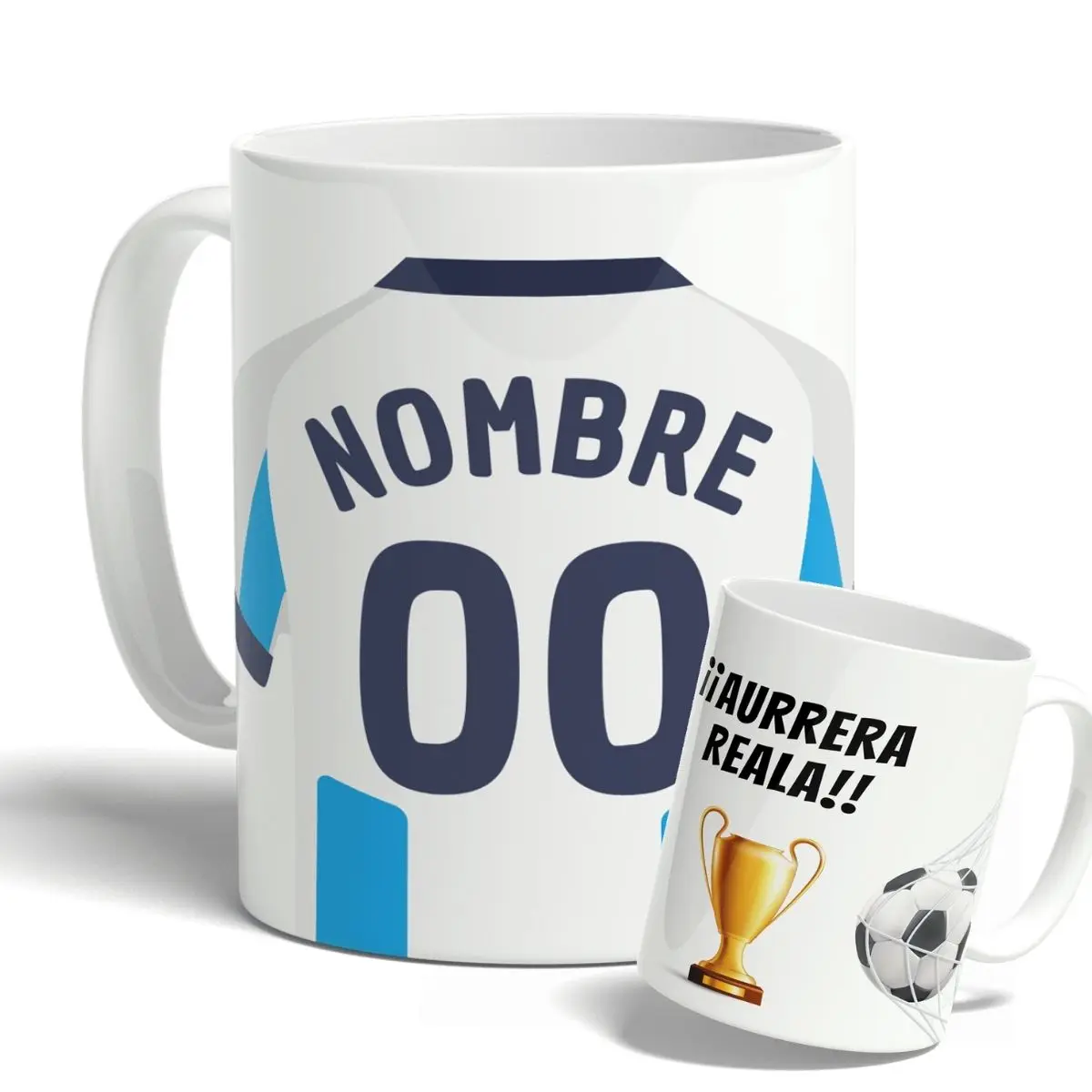 DEREGALOOS Taza de Fútbol Personalizada de la Real Sociedad de Fútbol para forofos y aficionados