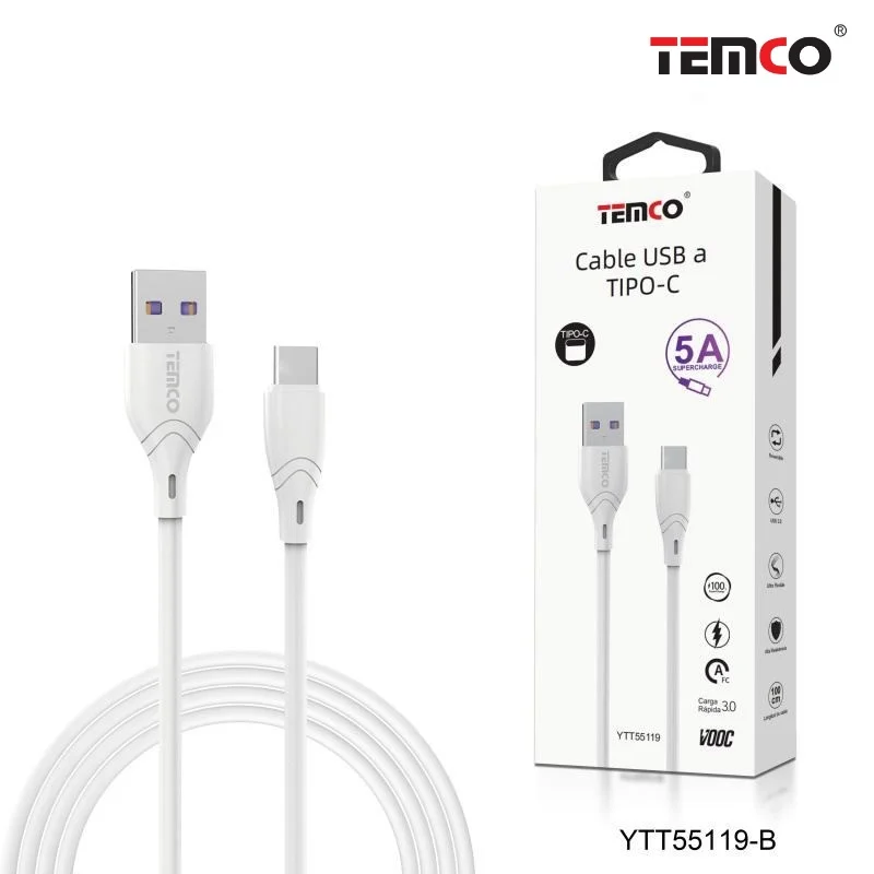 Cable SuperCharge 5A 1m Tipo C Blanco