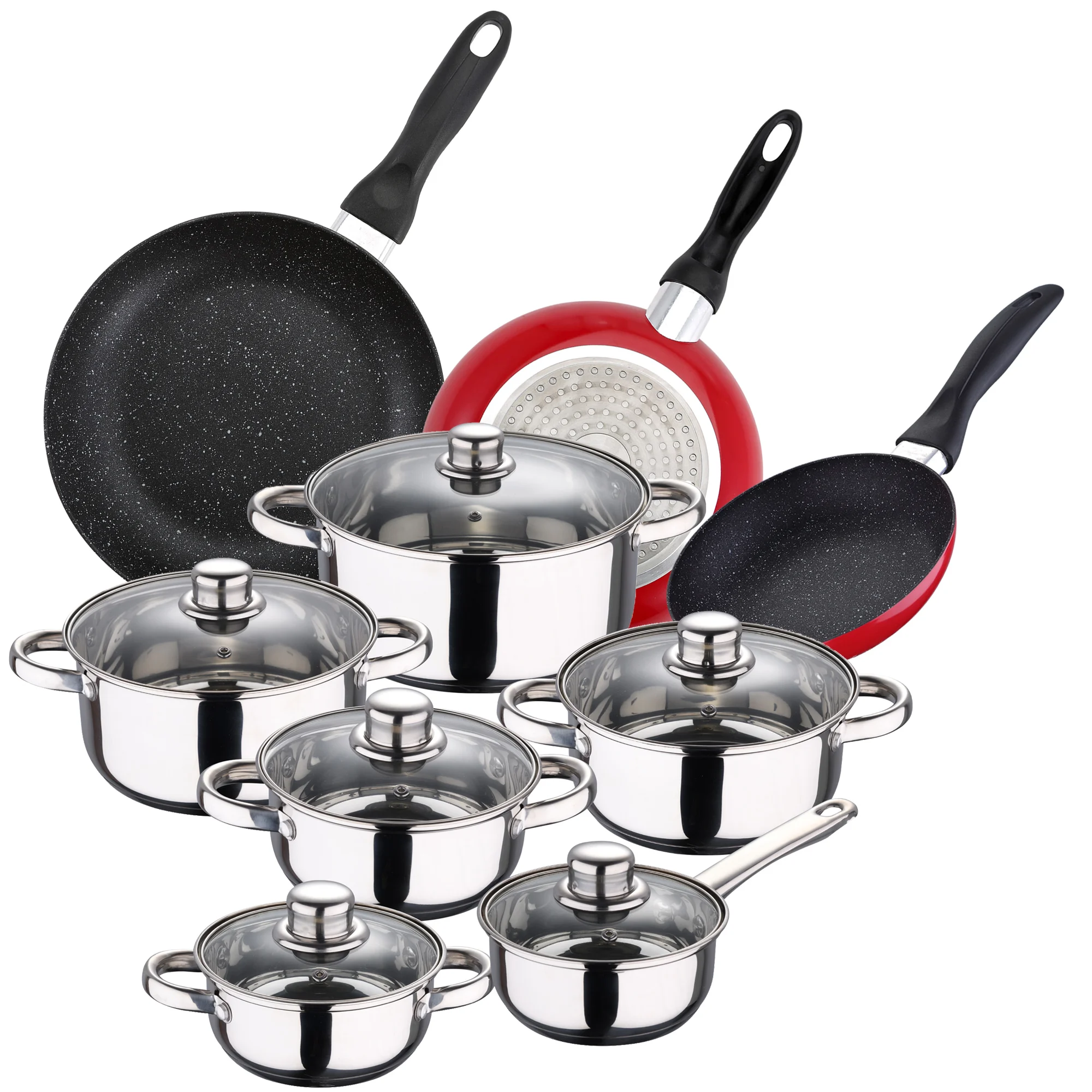 Pack of 3 pans SAN IGNACIO Ø 16CM Ø 20CM Ø 24CM + 12 PCs stainless steel cookware