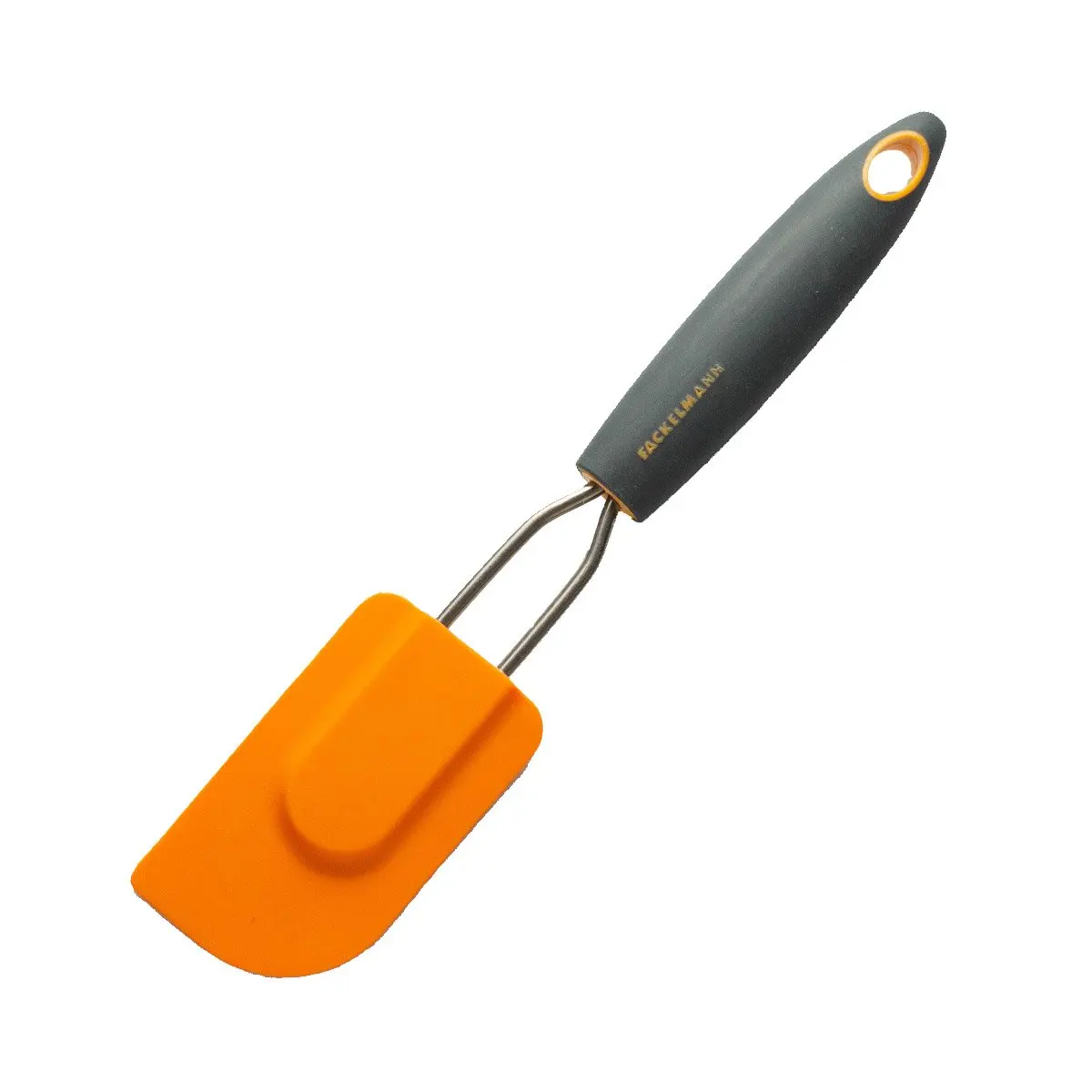 Fackelmann Soft Espátula Cocina, Lengua Silicona con Mango Ergonómico y Antideslizante en Acero Inoxidable y Polipropileno, Color Gris y Naranja, 27x8 cm, 1 ud.