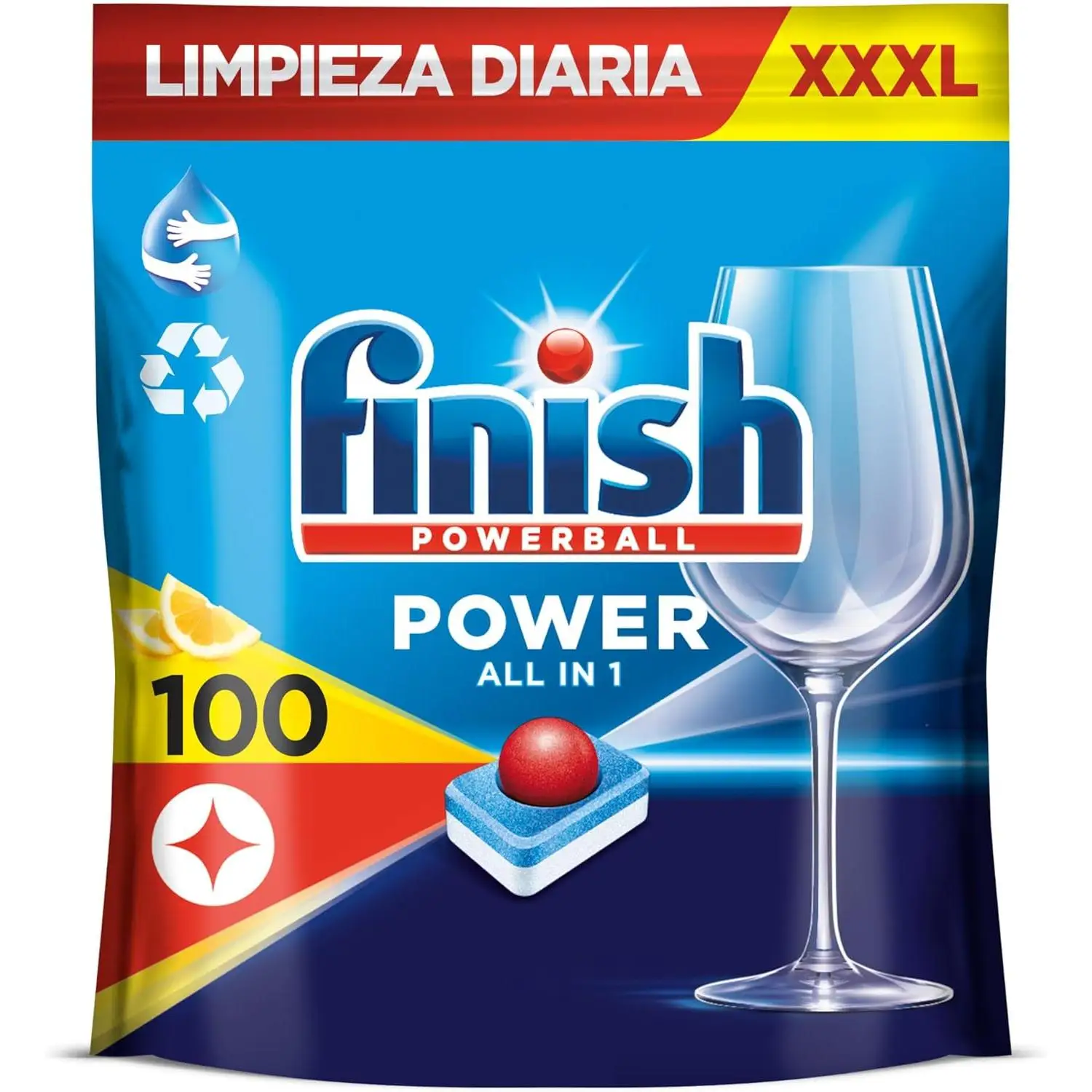 Finish Powerball Power All in 1 Pastillas para el lavavajillas Limón, 100 pastillas