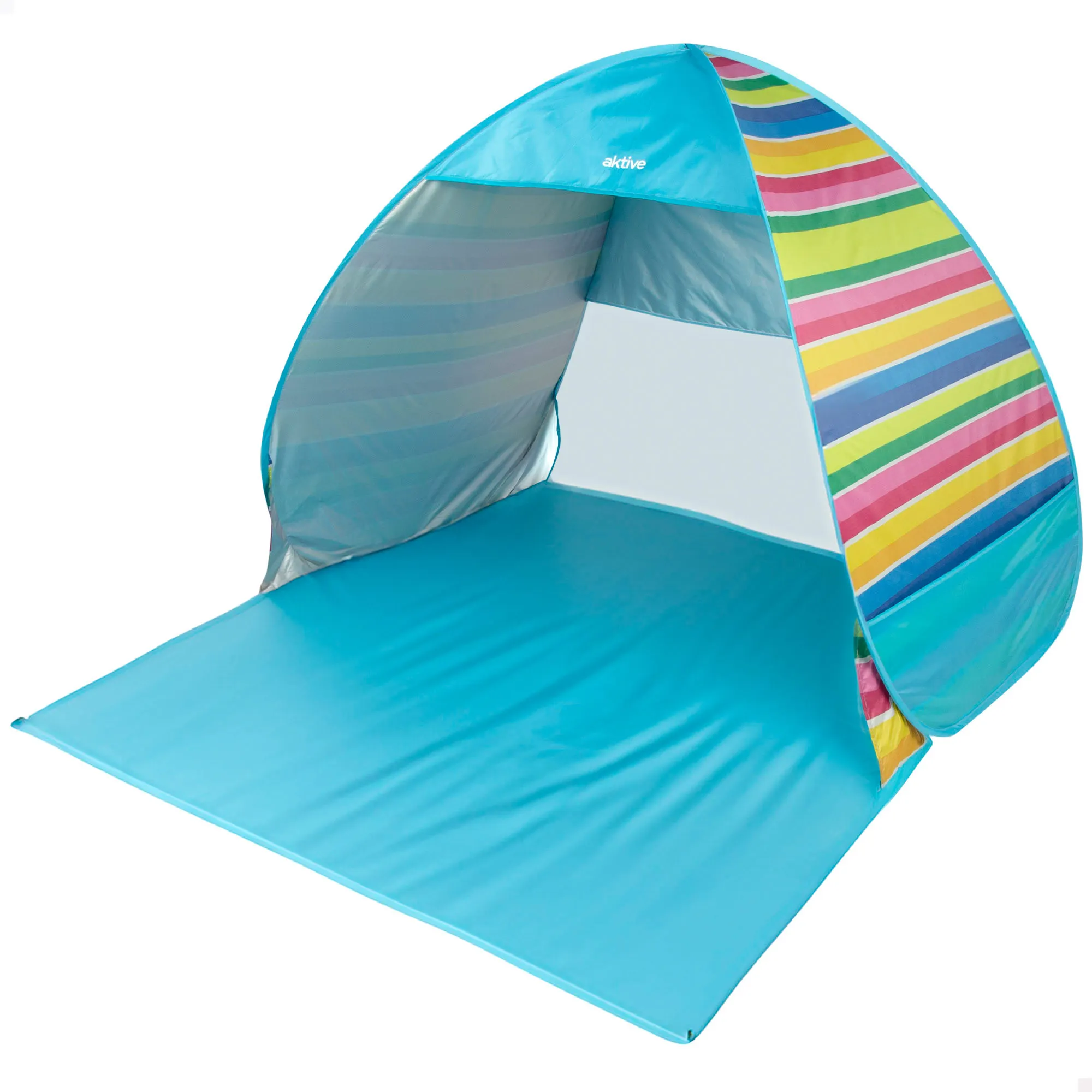 Aktive - Tienda de playa pop up, 140x160x110 cm, 2 personas, multicolor, con suelo y ventana, varillas de acero, protección UV50, índice impermeabilidad 200 mm, incluye bolsa transporte, carpas
