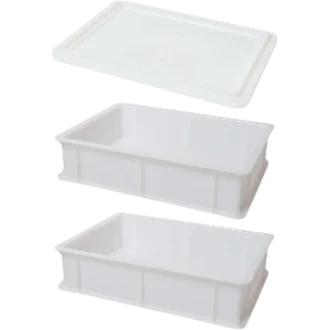 Genus Dei - 2 Plastic Food Storage Containers with Lid for Pizza and Bread Rising, Stackable Boxes 30x40x10, Food-safe Polyethylene, Ideal for Dough with 10L Capacity.