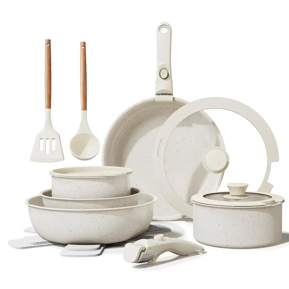 Ollas y Sartenes Almalux® Antiadherente con Revestimiento de Granito, Mango Desmontable, Sin PFOA, Compatible todos Fuegos