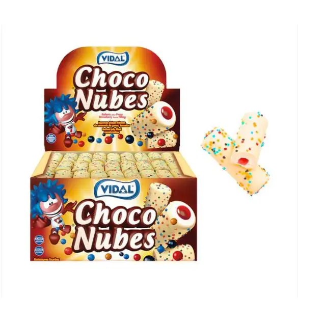 VIDAL Choconubes Caja 75U APROX 855 gramos Dulces y crujientes nubes con cobertura especial de chocholate con un especial relleno de fresa y bolitas de caramelo.Sin gluten,Sin grasa SABOR VIDAL GARANTIZADO