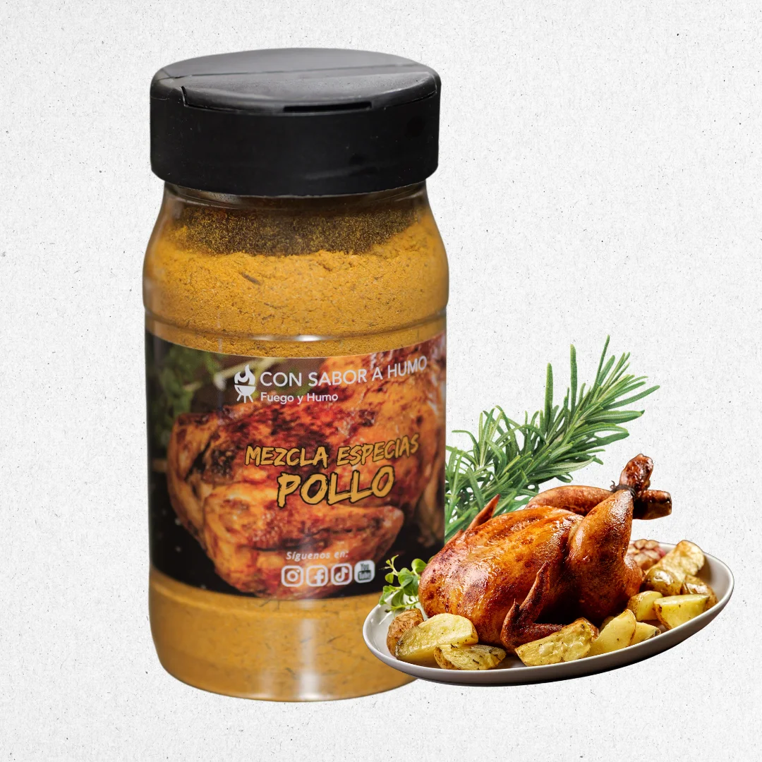 Mezcla de Especias para Pollo, 170 gr, Tarro, Mezcla de Cúrcuma, Sal y Hierbas, Natural CON SABOR A HUMO FUEGO Y HUMO