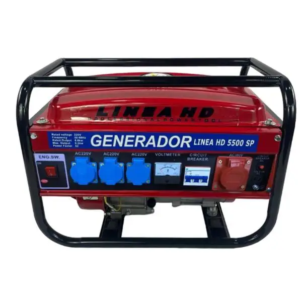 Generador Eléctrico Portátil de Gasolina, 2500W, 230/380V, Motor de 4 Tiempos, Depósito 15L, Trifásico y Monofásico, Color Rojo