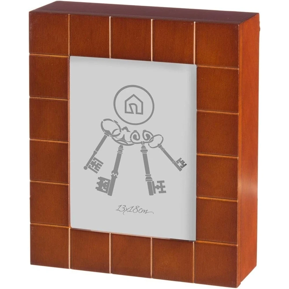 PlusHome Caja Cuelga Llaves de Madera MDF con portafotos de Cristal y 6 Ganchos,20x6x24cm,Color Blanco / Negro.
