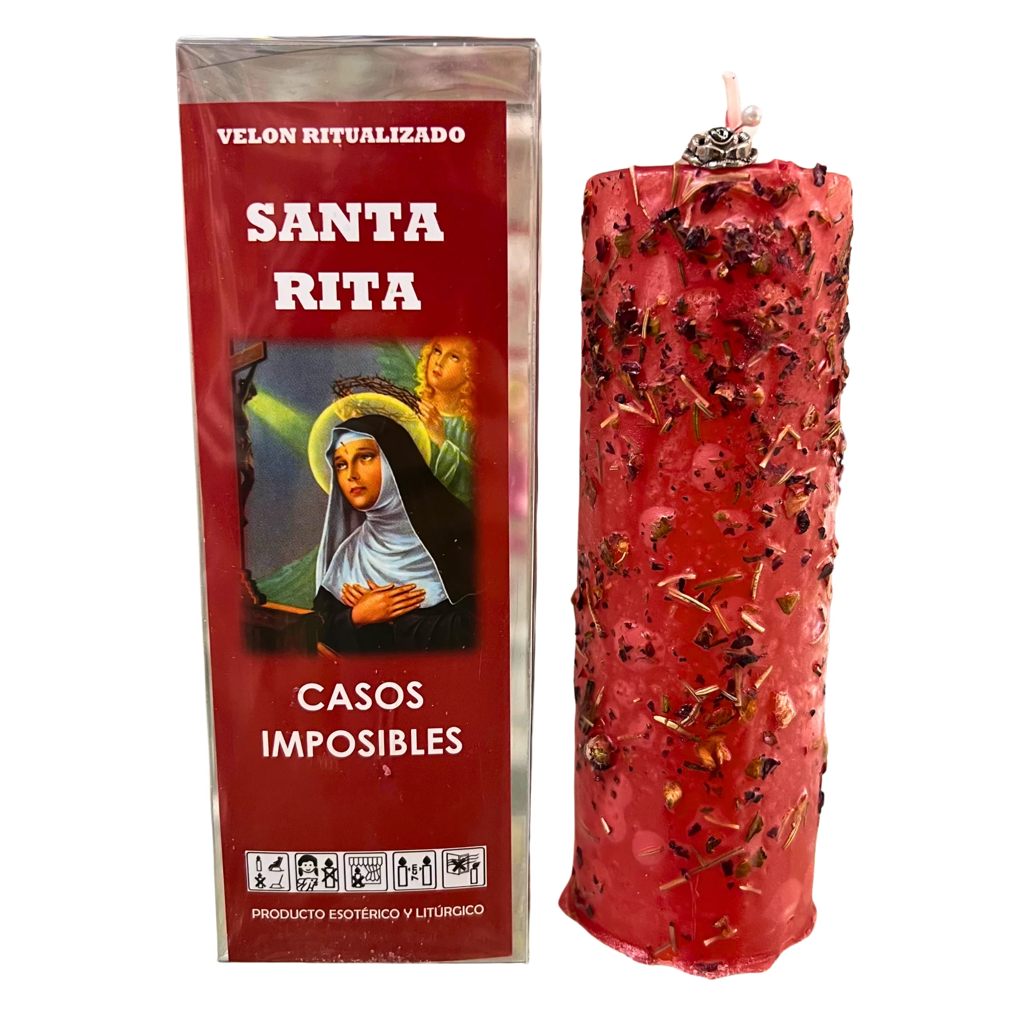 VELÓN RITUALIZADO DE SANTA RITA CON AMULETO Y ALFILER: CASOS IMPOSIBLES.