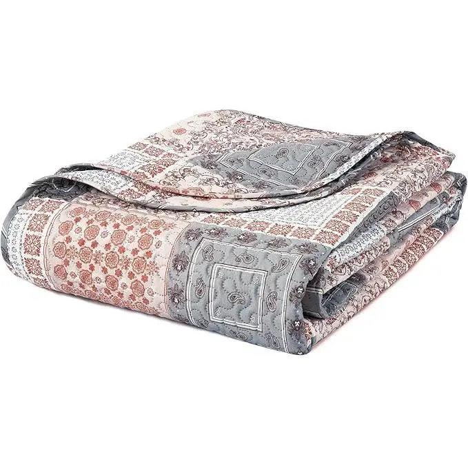 Colcha Bouti Cama 90/105135/150180 cm, Acolchado en Relieve, Colcha Fina de Primavera y Verano, Cubre Cama Entretiempo , Incluye 2 Fundas de Cojín, Patrón Patchwork Rojo