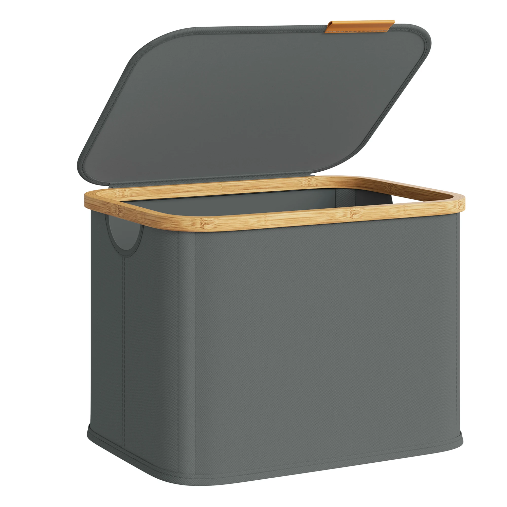 SONGMICS Cesto de Ropa con Tapa, Recogedor de Colada, Ahorra Espacio, Tejido de Oxford, Plegable, Marco de Bambú, Lavadero, Dormitorio y Salón, 40 L, 42 x 32 x 30 cm, Gris Pizarra