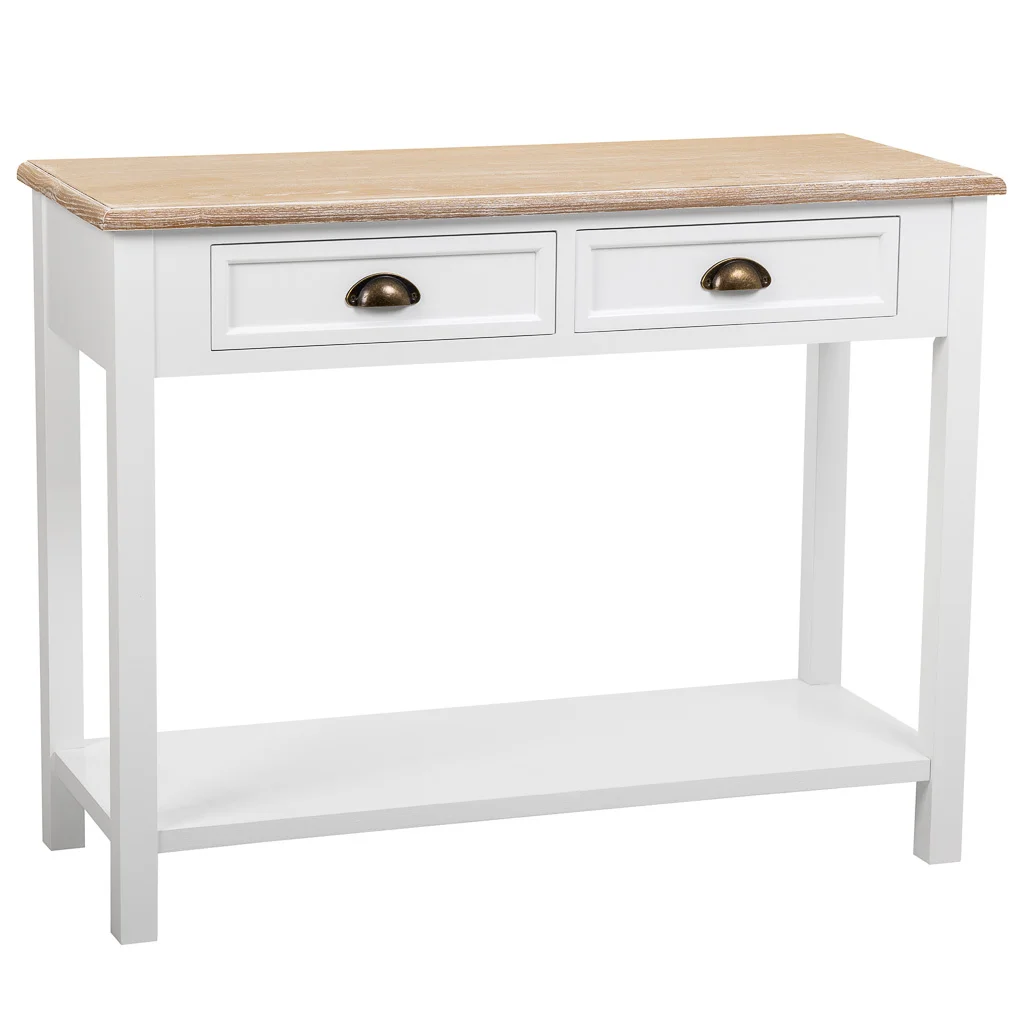 WANDERLUST DECO Mesa de Consola de Madera Blanca con 2 Cajones y 1 Balda