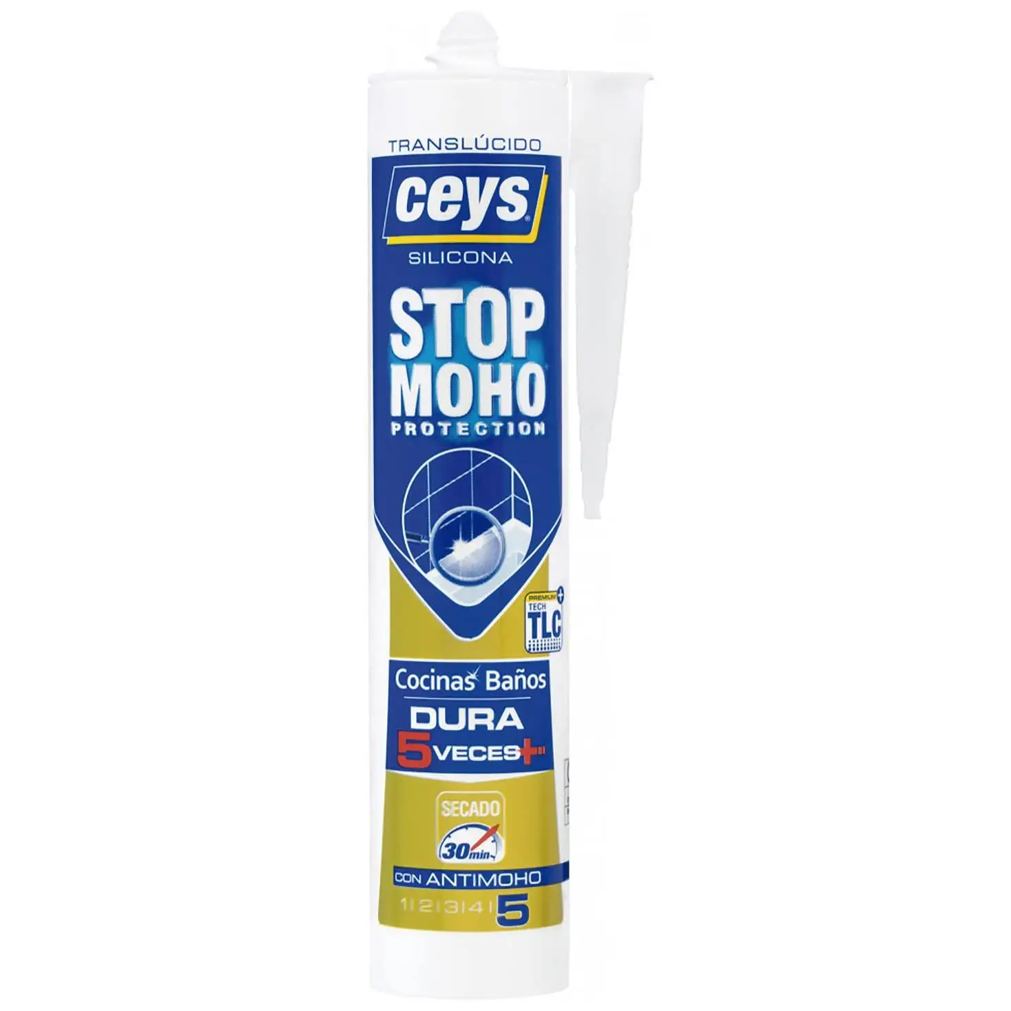 Tubo Silicona Ceys Stop Moho Protección 5 veces más dureadera secado exprés especial baños y cocinas en blanca o transparente 125ml y 280ml