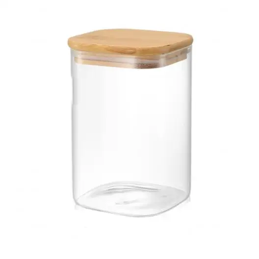 Family Tarros de Vidrio Cuadrados con Tapa de Bambú y Junta de Silicona Blanca, 8 Tamaños (500 ml – 1400 ml), Vidrio de Borosilicato Resistente, Apto Microondas y Lavavajillas