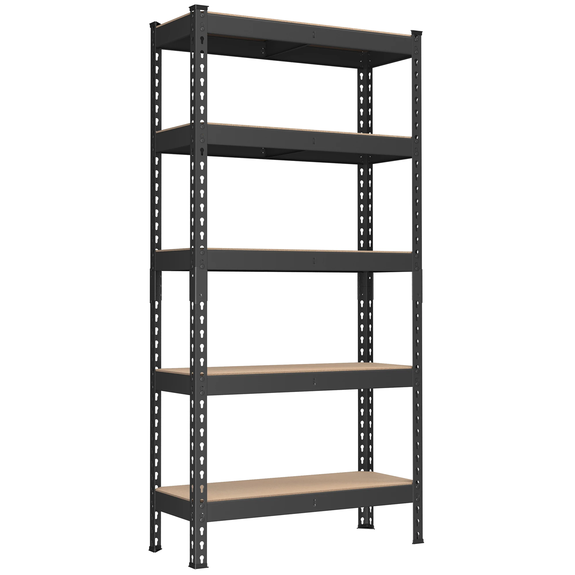 SONGMICS Estantería de 5 Niveles, Estantería de Almacenamiento, Montaje sin Tornillos, Estantes Ajustables, 30 x 75 x 150 cm, Carga de 875 kg, para Garaje, Cobertizo, Bodega, Negro/Marrón