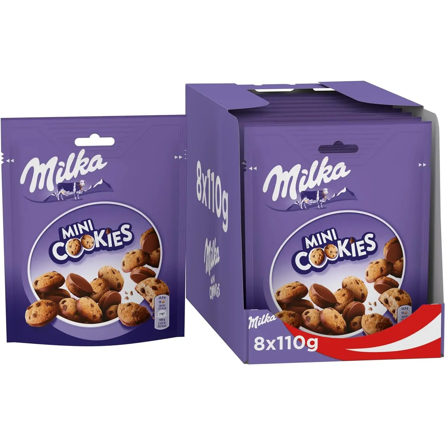 Milka Mini Cookies Galletas con Pepitas de Chocolate con Leche y Cubiertas con Chocolate 110g - Pack de 8