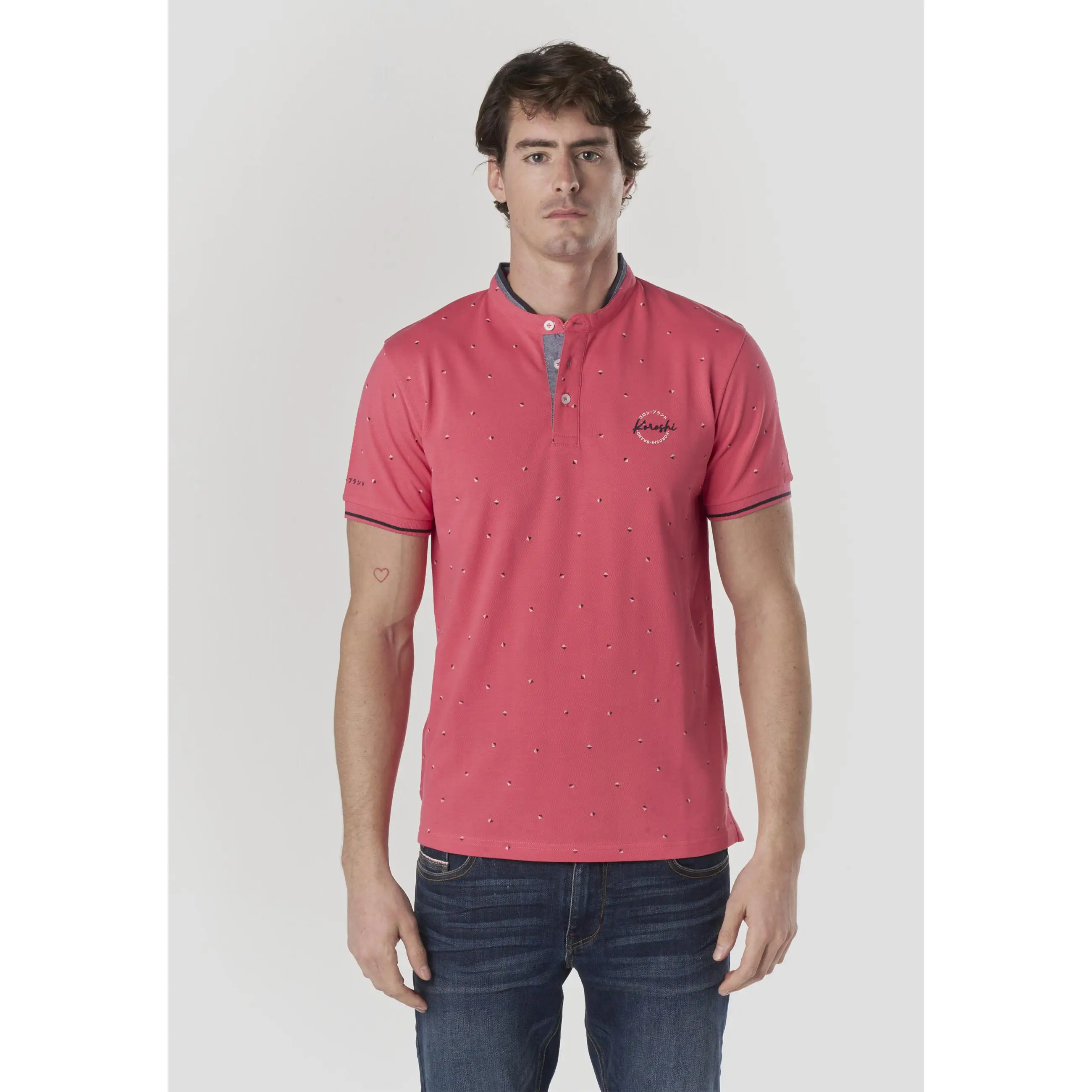 Koroshi Polo Hombre Manga Corta Cuello Mao Micro Estampado – Koroshi 2611PC23