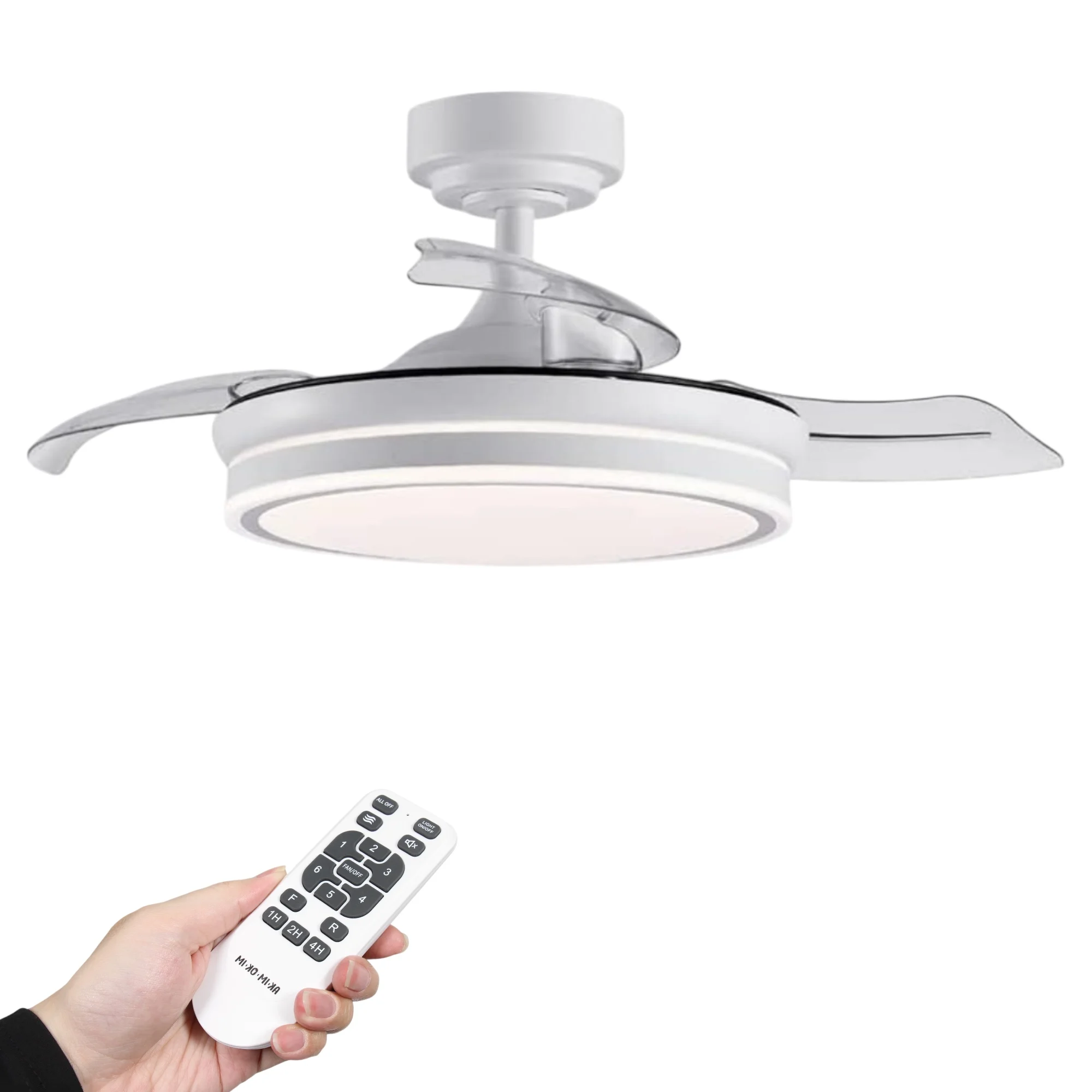 Ceiling fan LED light 36W White in 3 light temperatures with remote control DC Motor efficient and silent, 3 hues, retractable fliers, 6 speeds, remote control, memory, timer (fan-001 6990 D7)