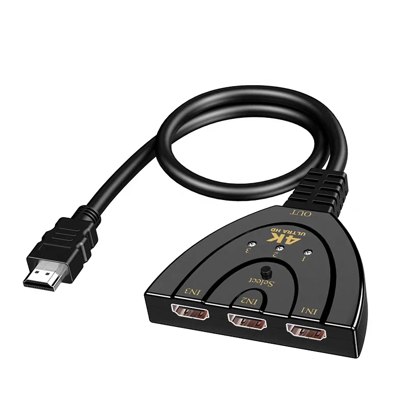 FGNS. HDMI(4K) Switch 3 en 1,3-Puerto Conmutador HDMI 4K, 3x1 Switch, HDMI Automático, Selector Switcher UHD HDR 3D Full HD 1080p HDCP, 3 entradas, 1 Salida Divisor HDMI Splitter