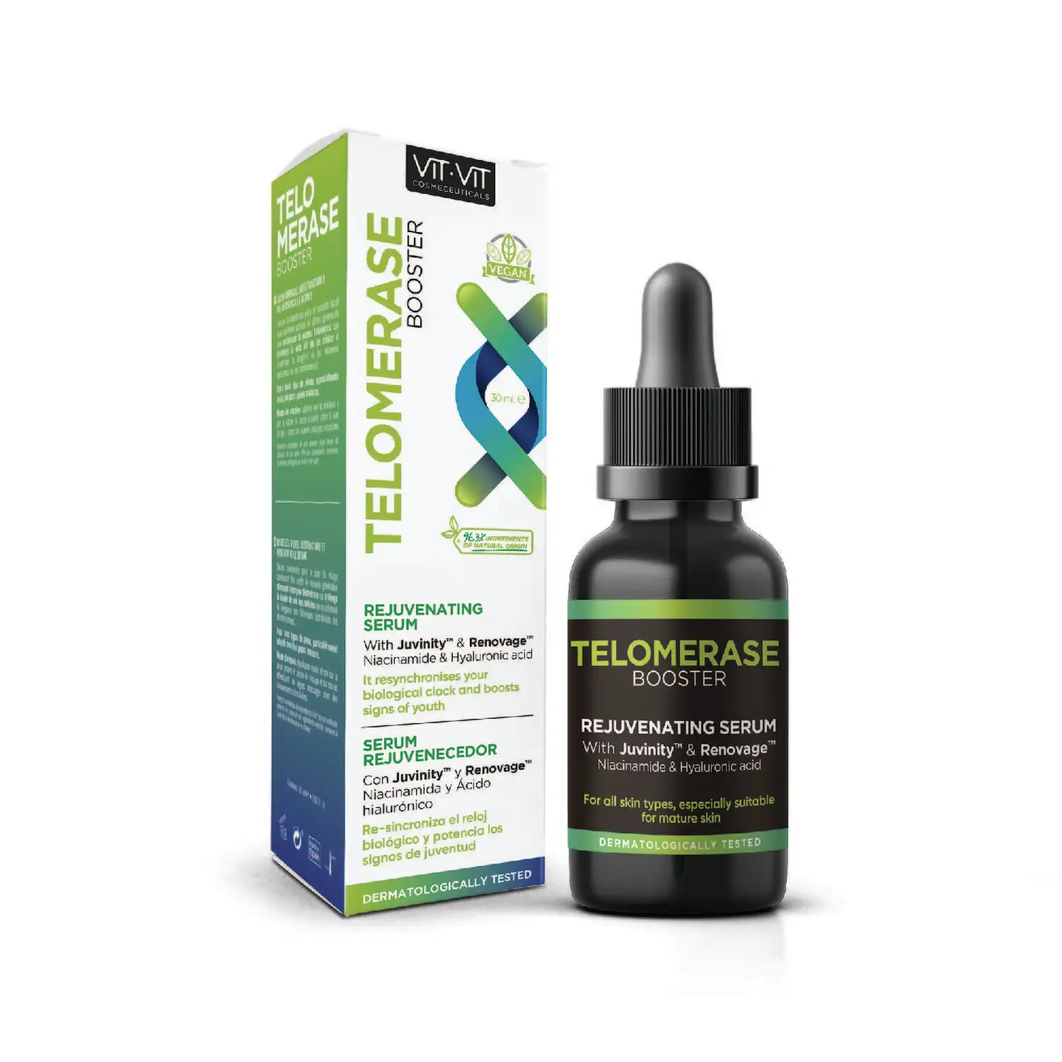 Serum Antiarrugas Telomerasa con Acido Hualurónico y Niacinamida, Serum Hidratante que reduce arrugas y líneas de expresión. Serum antiedad vegano 30 ml Vit Vit Cosmetics Vit Vit Cosmeceuticals