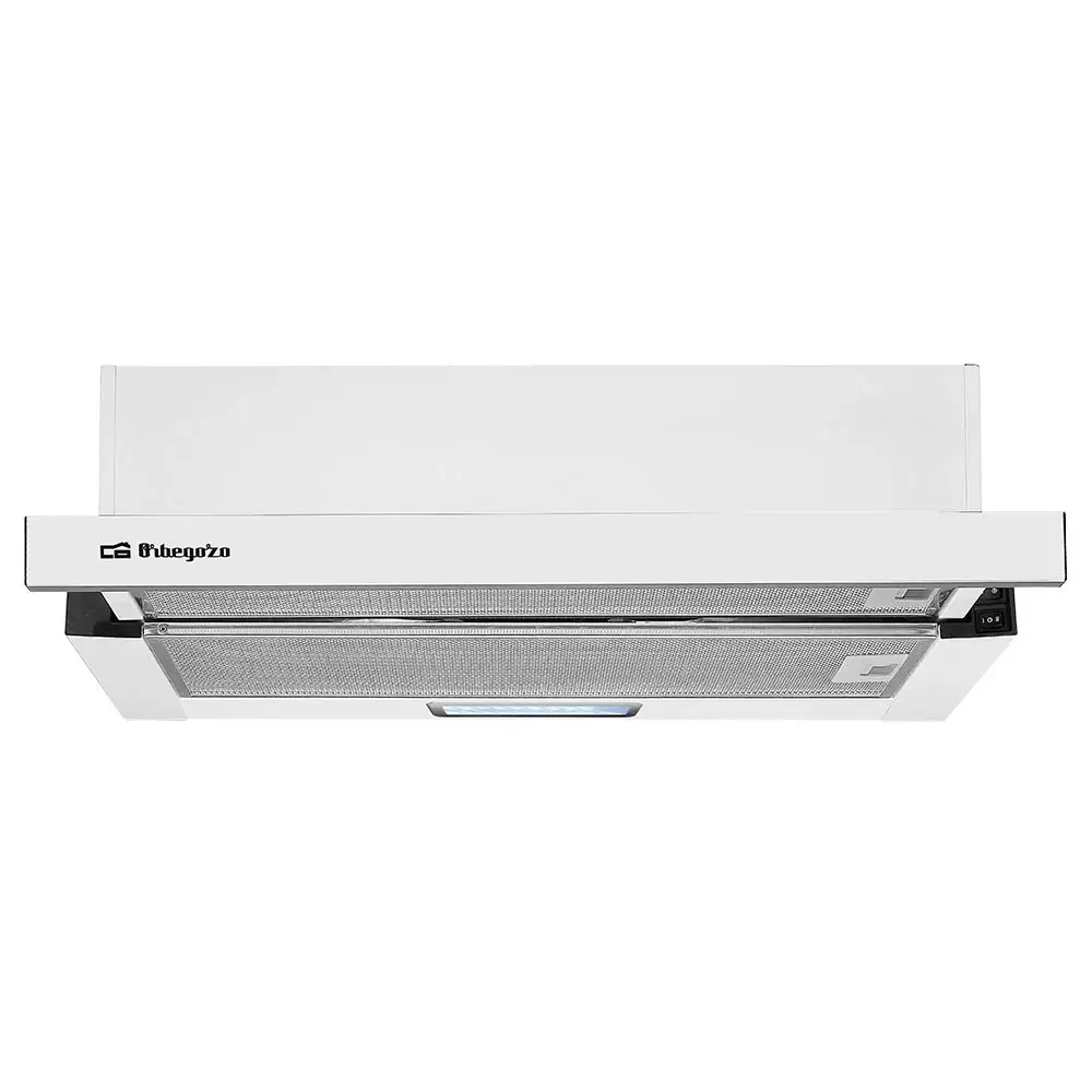 Campana telescópica Orbegozo 60 cm TL 07160 BL, 2 niveles de potencia, 2 filtros aluminio desmontables, extracción 332,1 m3/h, clase energética B, 65 W