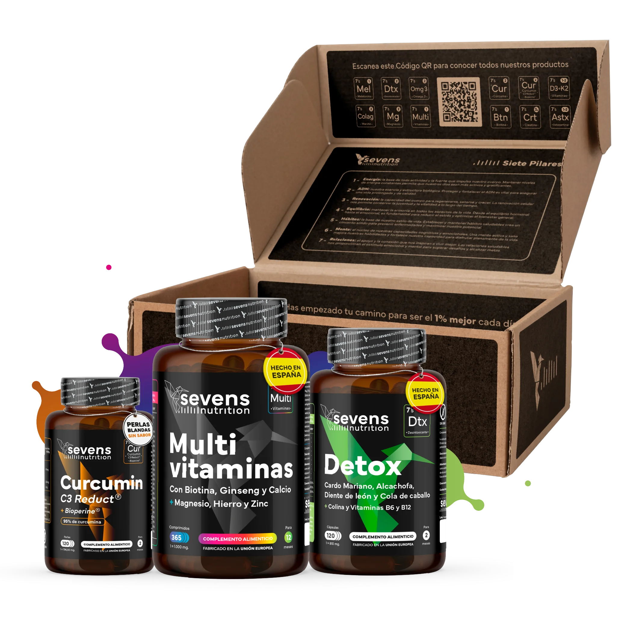 Pack Detox Total regalo - Cardo Mariano, Cúrcuma con Pimienta Negra y Multivitaminas - Detox Aintiinflamatorio y Depurativo - SEVENS NUTRITION