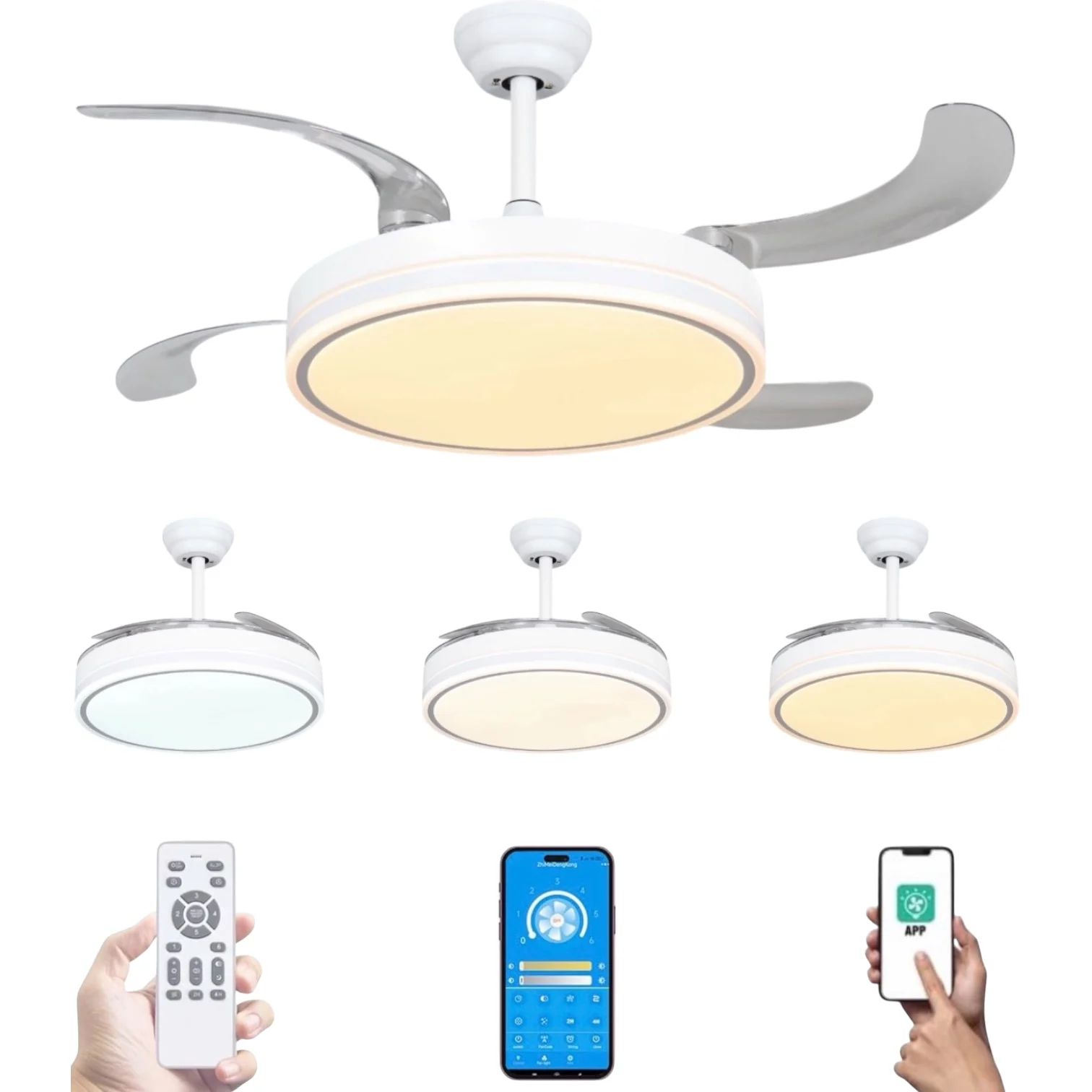 Ventilador de techo con luz LED | blanco, 3 temperaturas, mando a distancia 🌀